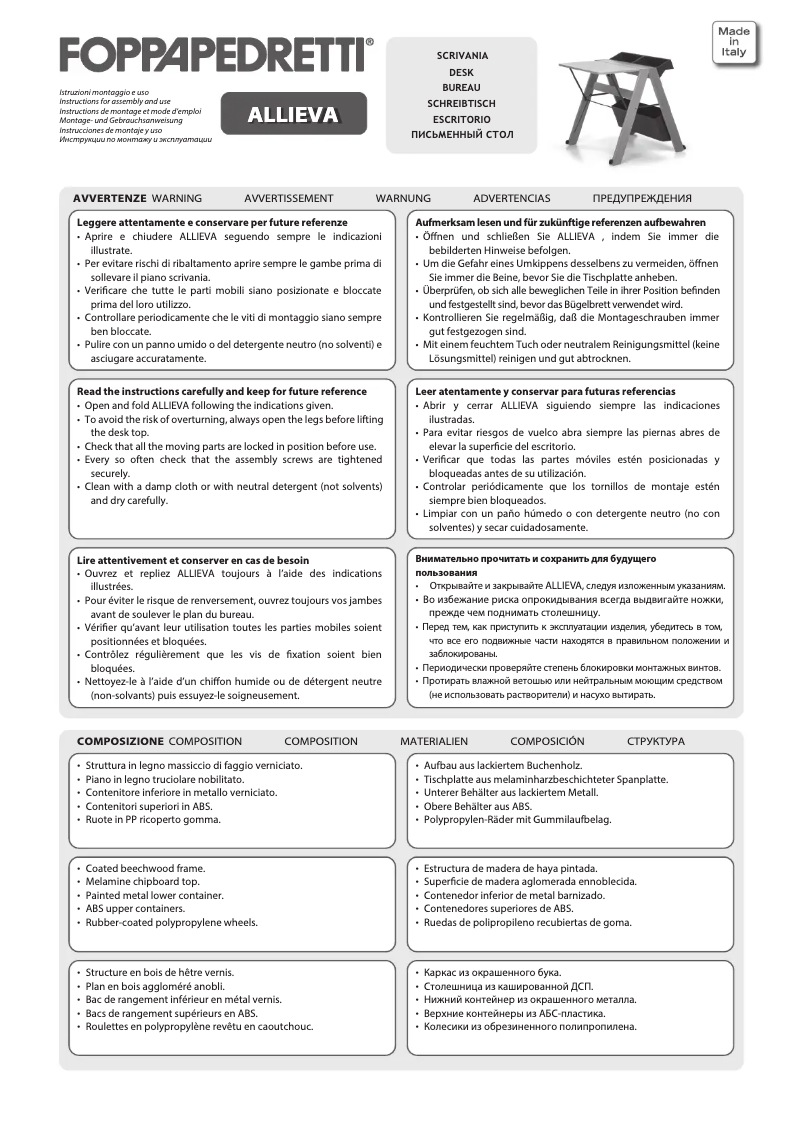 Page 1 de la notice Manuel utilisateur Foppapedretti Allieva