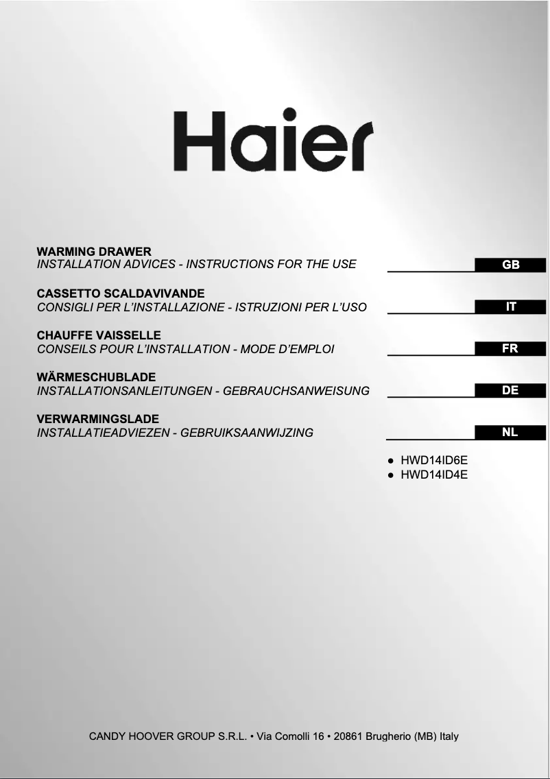 Page 1 de la notice Manuel utilisateur Haier HWD14ID4E
