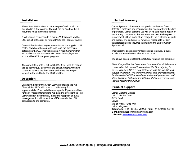 Página 1 del manual Manual de usuario Comar AIS-2-USB