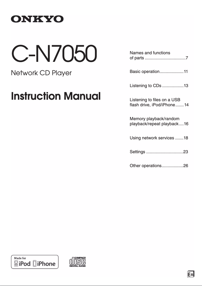 Page 1 de la notice Manuel utilisateur Onkyo C-N7050S