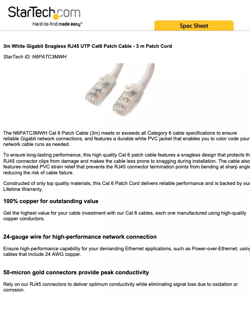 Page 1 de la notice Manuel utilisateur StarTech.com N6PATC3MWH