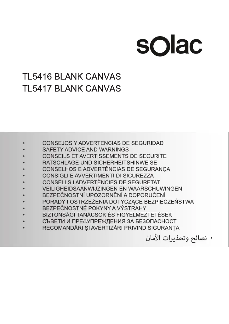 Page n°1 - Instructions de sécurité Solac Blank Canvas TL5416
