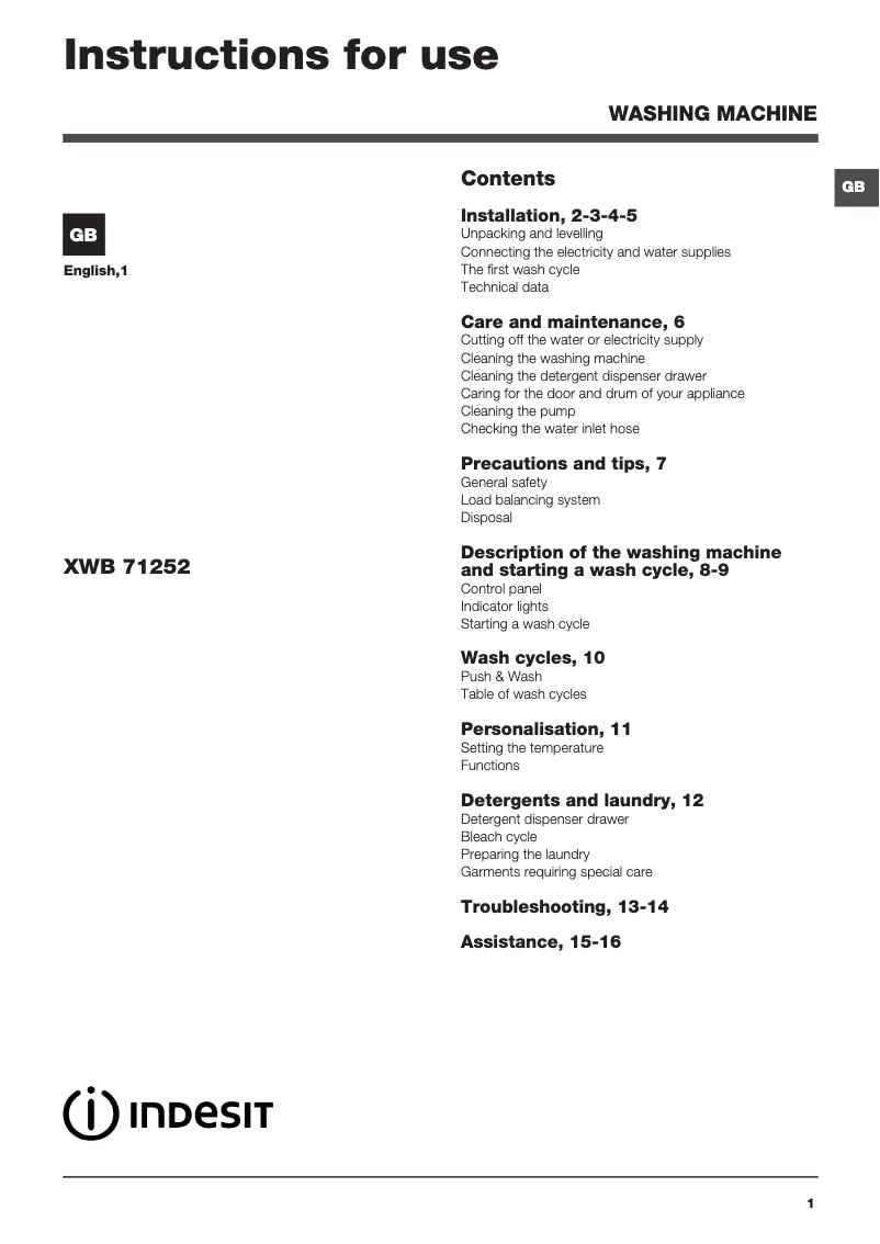 Image de la première page du manuel de l'appareil XWB 71252