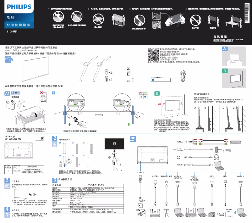 Page n°1 - Guide de démarrage rapide Philips 85PML9108