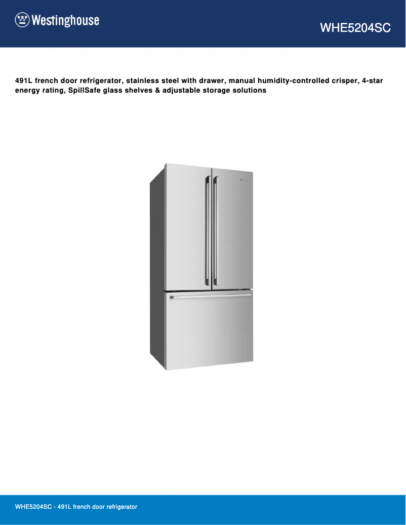 Page 1 de la notice Fiche technique Westinghouse WHE5204SC