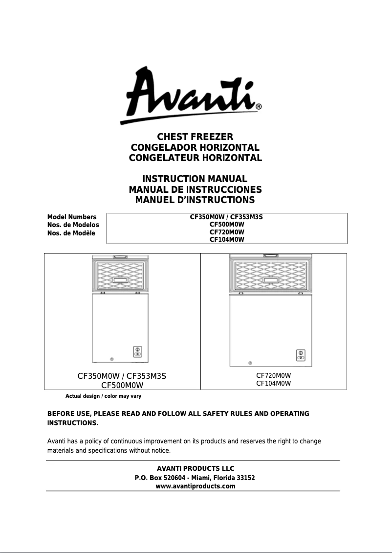 Page 1 de la notice Manuel utilisateur Avanti CF720M0WH