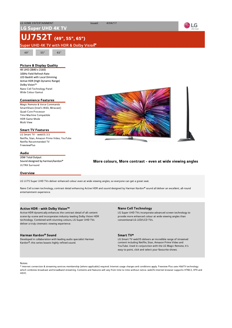 Page 1 of the manual Technical Sheet LG 55UJ752T