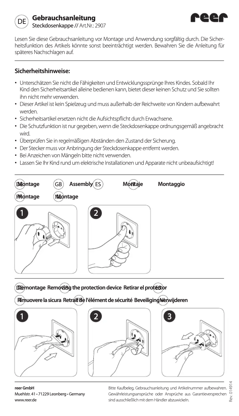 Page 1 de la notice Manuel utilisateur Reer 2907