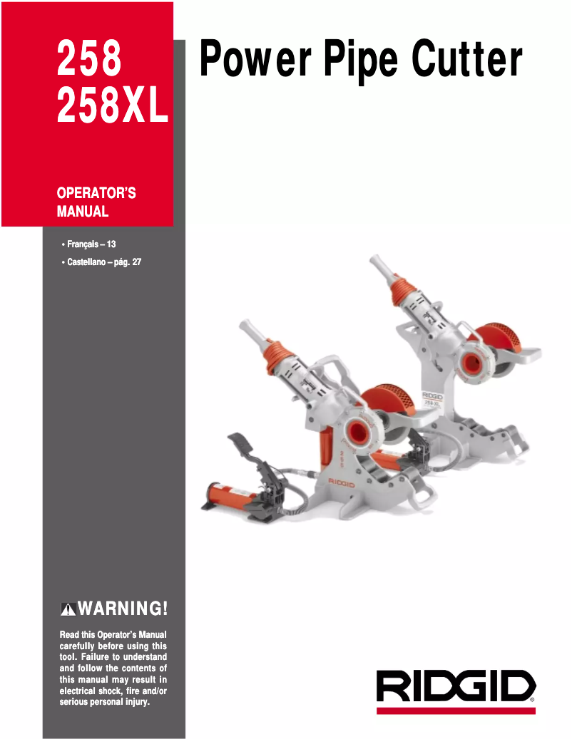 Page 1 de la notice Manuel utilisateur Ridgid 258