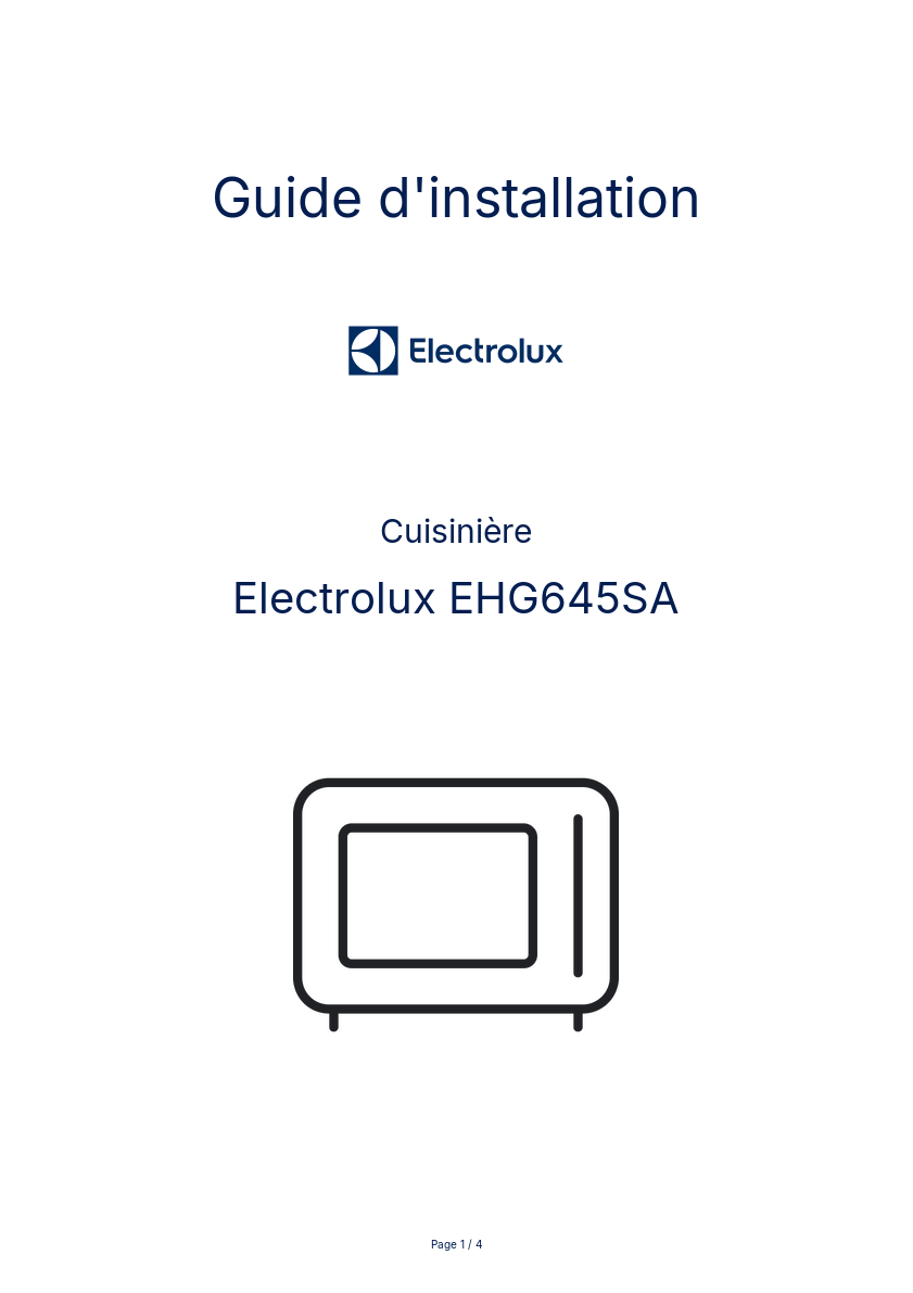 Page n°1 - Guide d'installation Electrolux EHG645SA