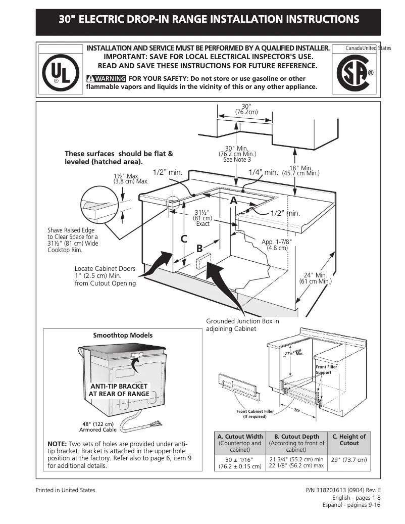 Page 1 de la notice Guide d'installation Frigidaire FED355EB