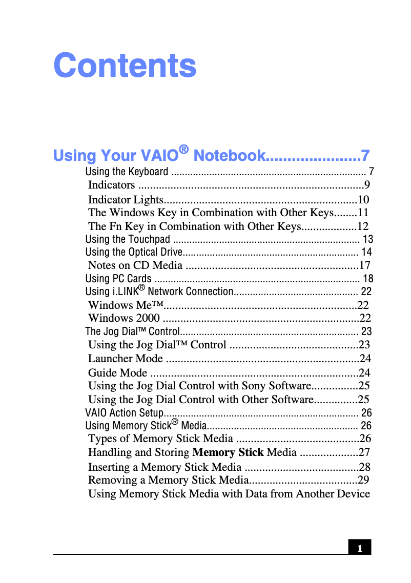 Page 1 de la notice Manuel utilisateur Sony Vaio PCG-SR33