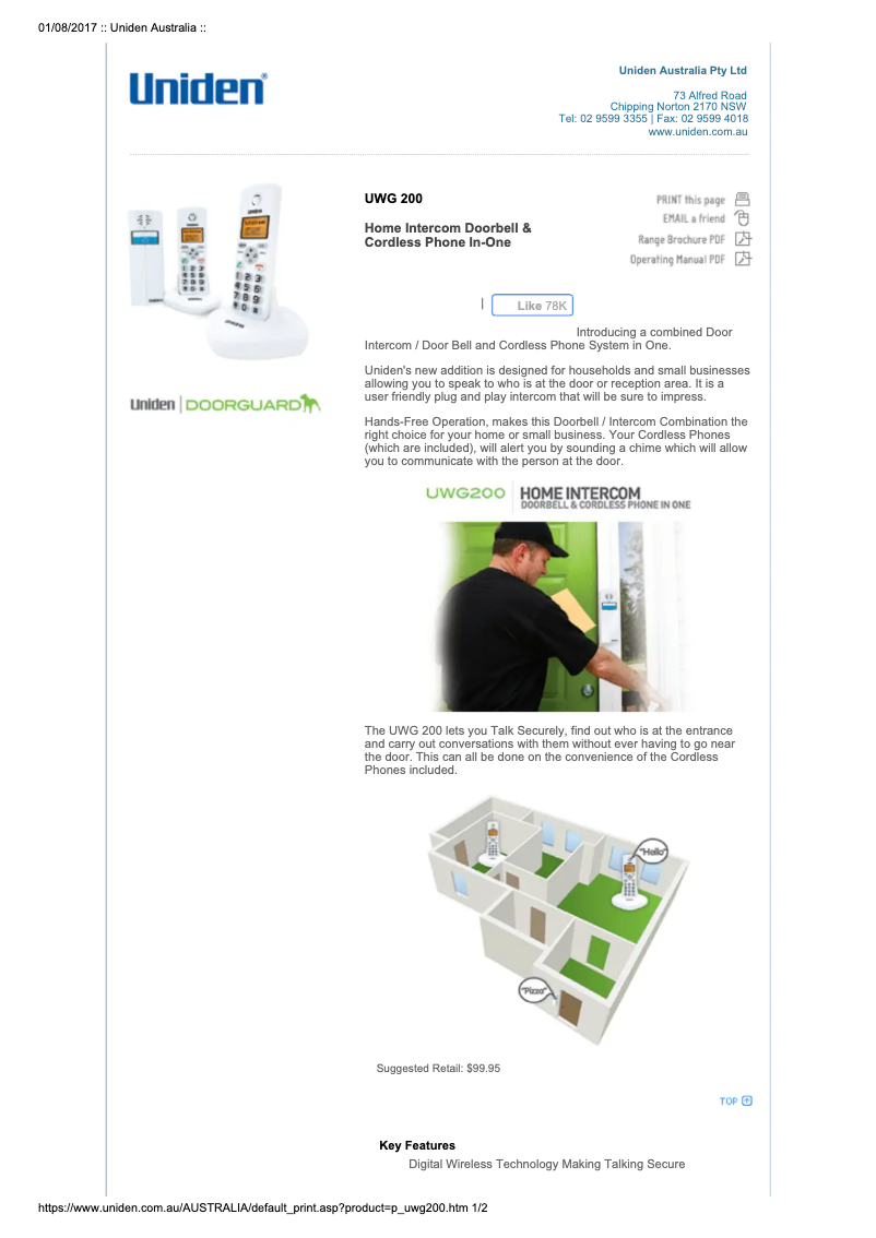 Page 1 de la notice Manuel utilisateur Uniden UWG 200