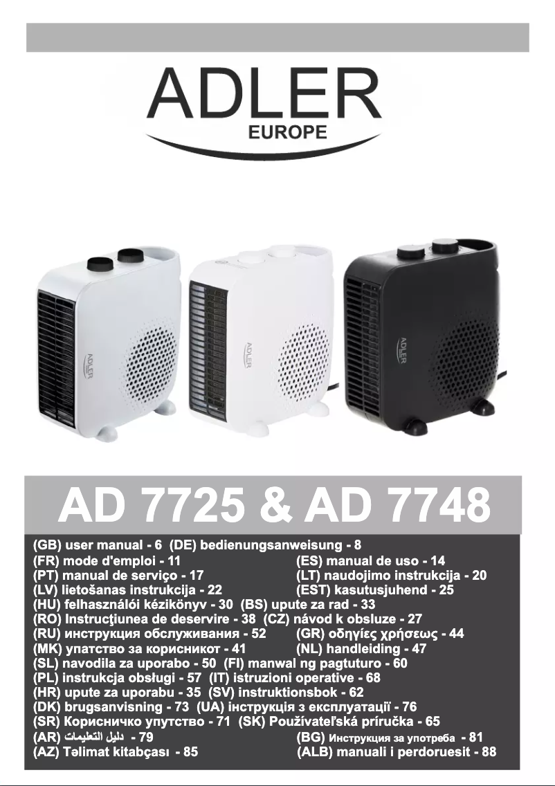 Page 1 de la notice Manuel utilisateur Adler AD 7725