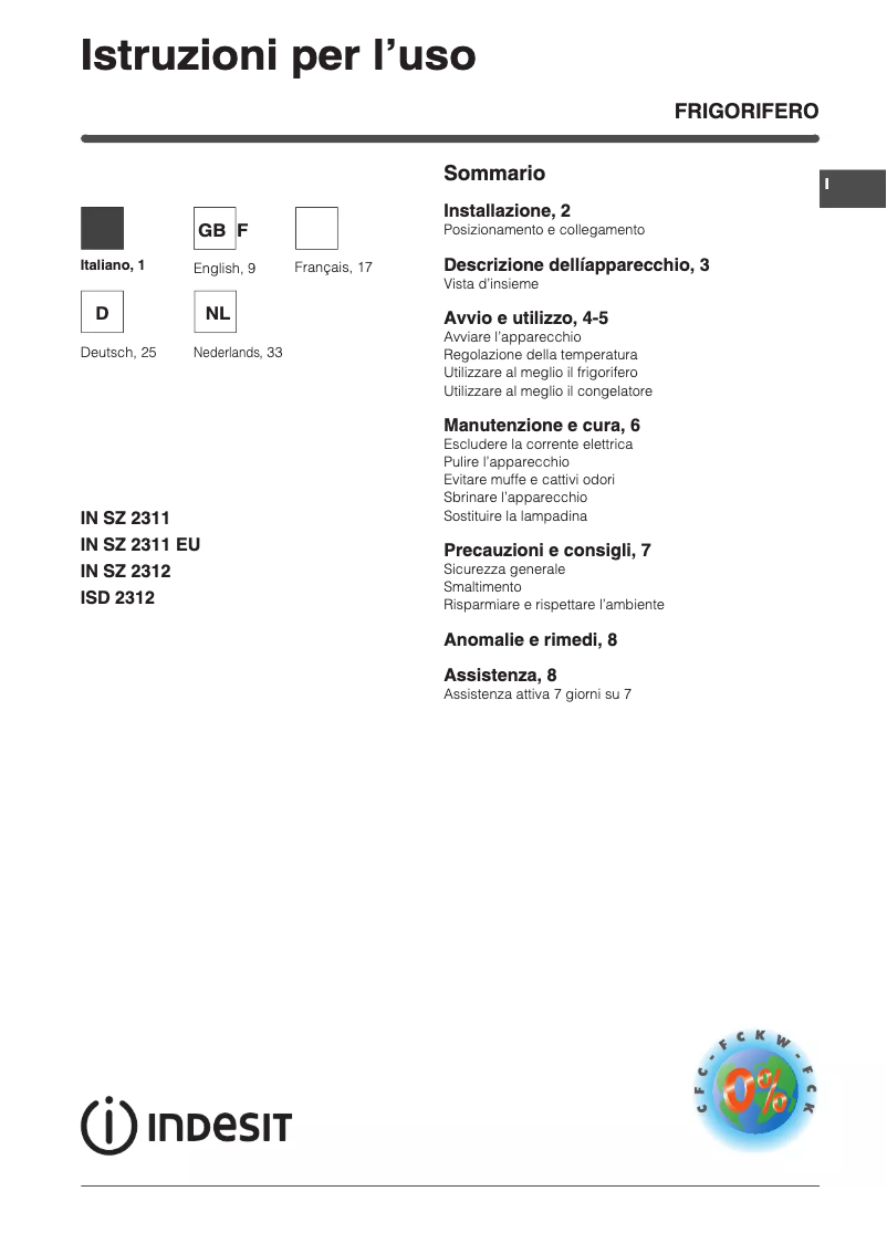 Page 1 de la notice Manuel utilisateur Indesit ISD 2312