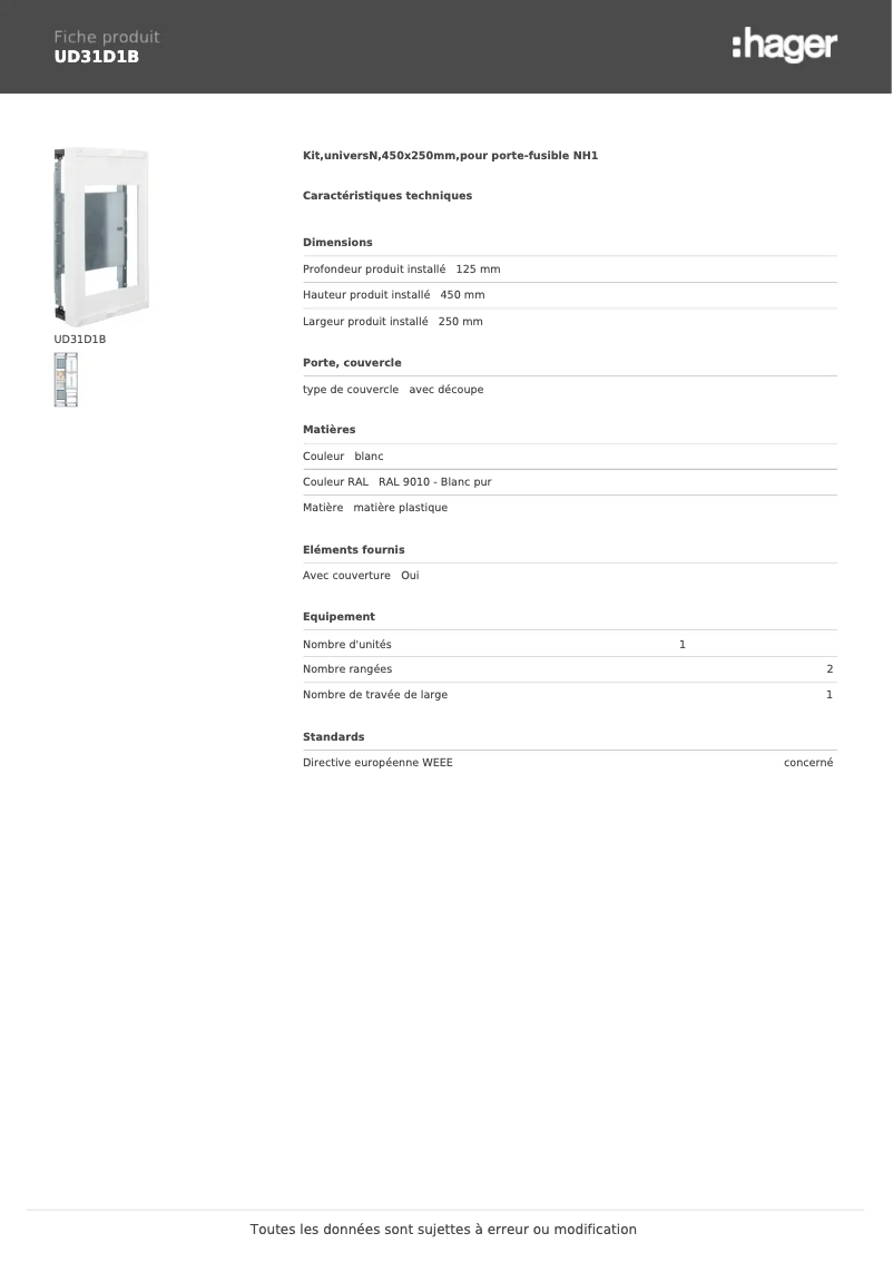 Page n°1 - Manuel utilisateur Hager UD31D1B