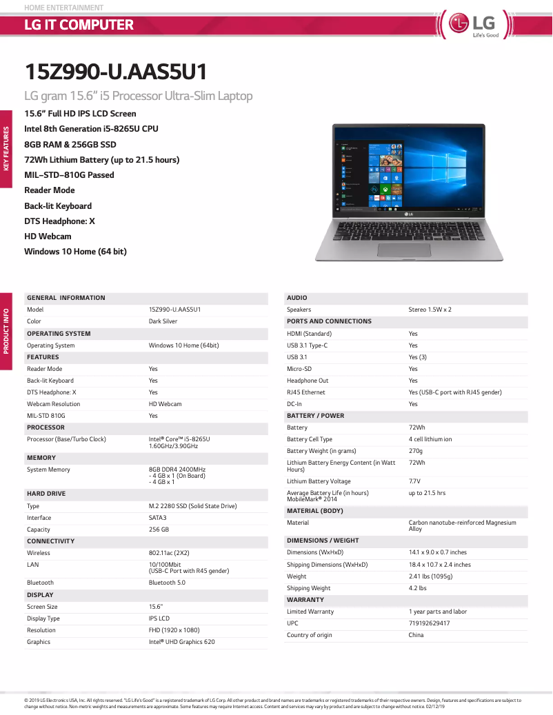 Image de la première page du manuel de l'appareil 15Z990-U.AAS5U1