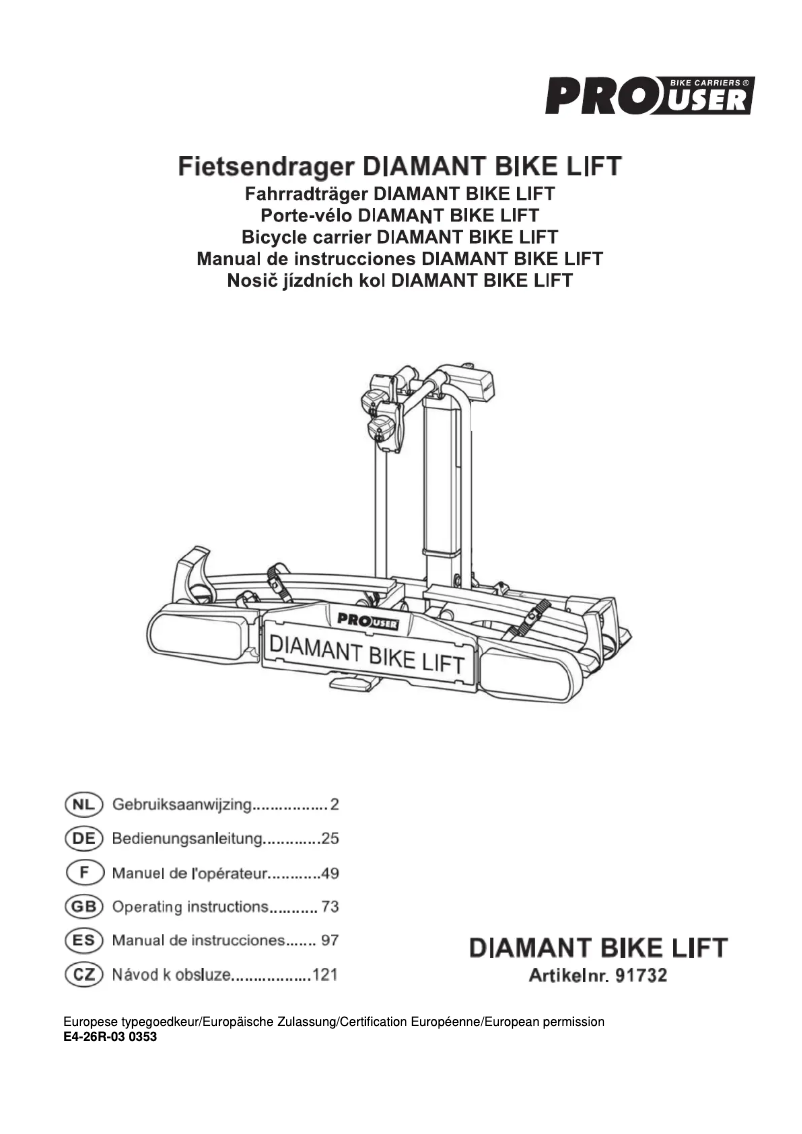 Página 1 del manual Manual de usuario Pro-User Diamant Bike Lift