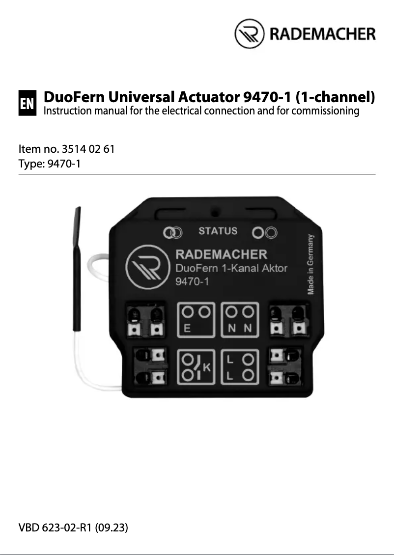 Page 1 de la notice Manuel utilisateur RADEMACHER DuoFern Universal Actuator 9470-1