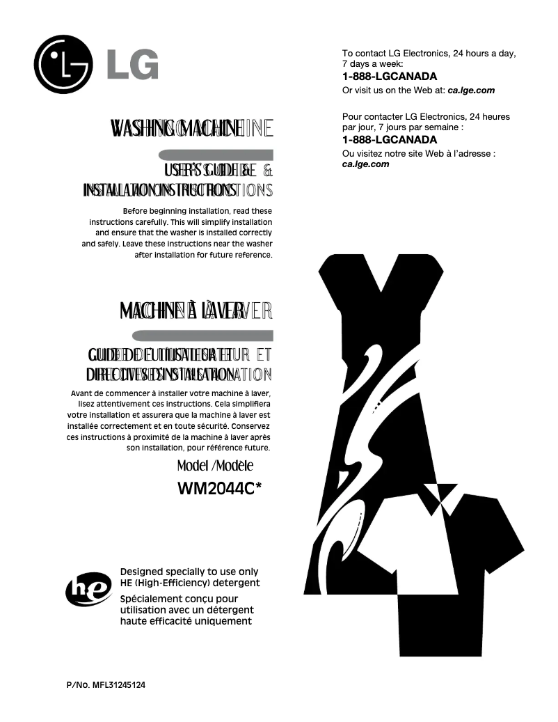 Page 1 de la notice Manuel utilisateur LG WM2044CW