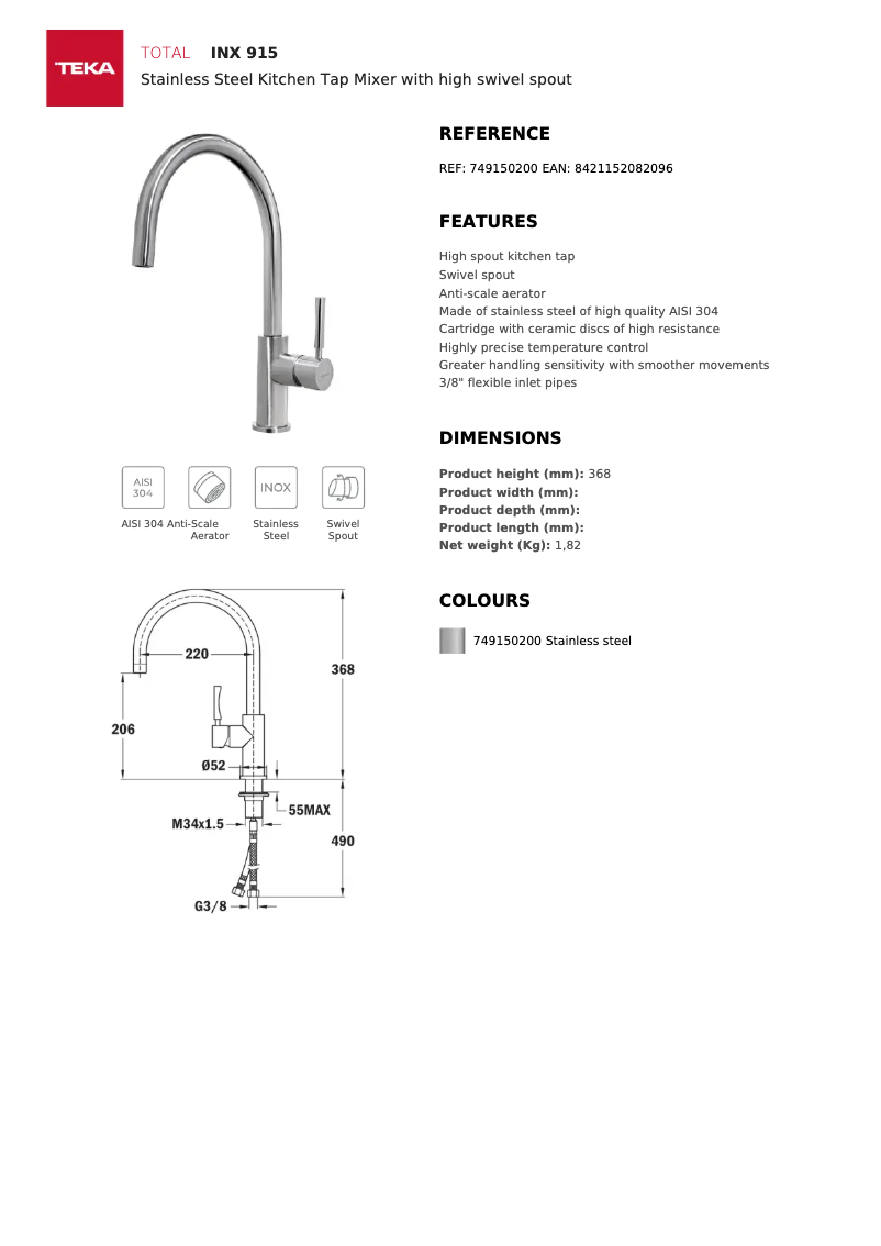 Página 1 del manual Ficha técnica Teka INX 915