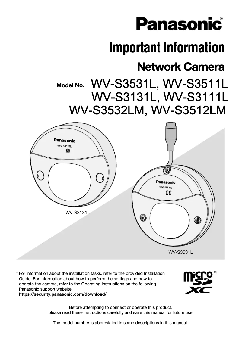 Page 1 de la notice Manuel utilisateur Panasonic WV-S3512LM