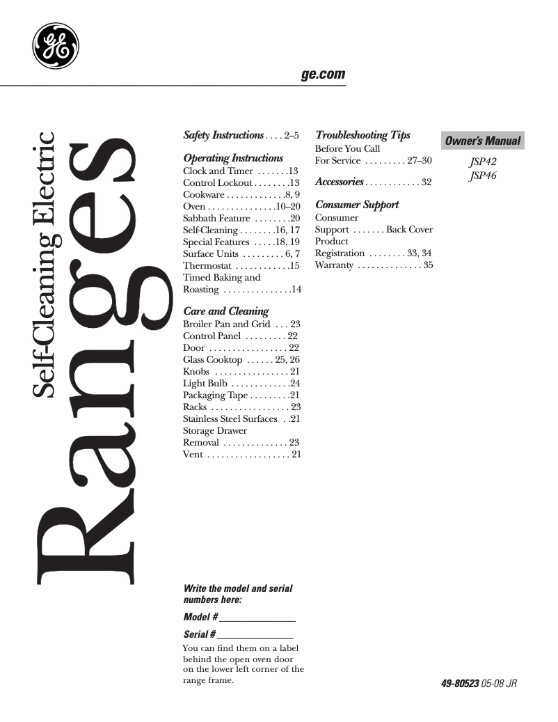 Page 1 of the manual Use and Maintenance Manual GE Profile JSP46CDCC