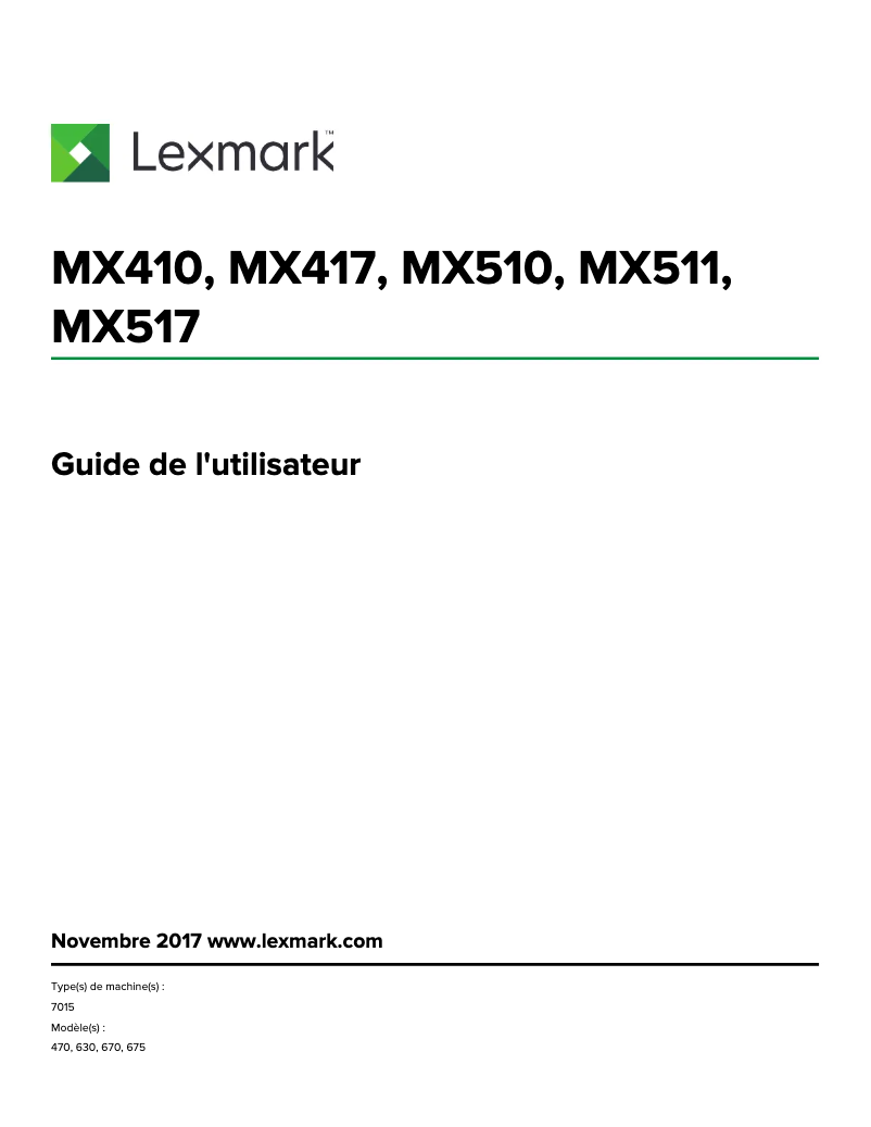 Page 1 de la notice Manuel utilisateur Lexmark MX517