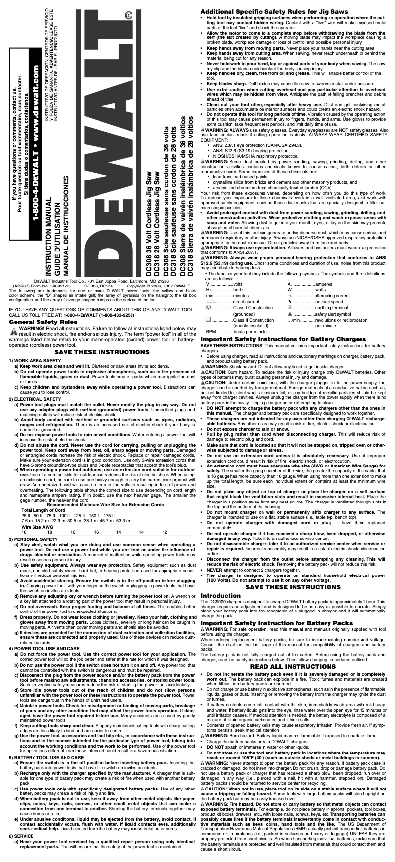 Página 1 del manual Manual de usuario DeWalt DC308K