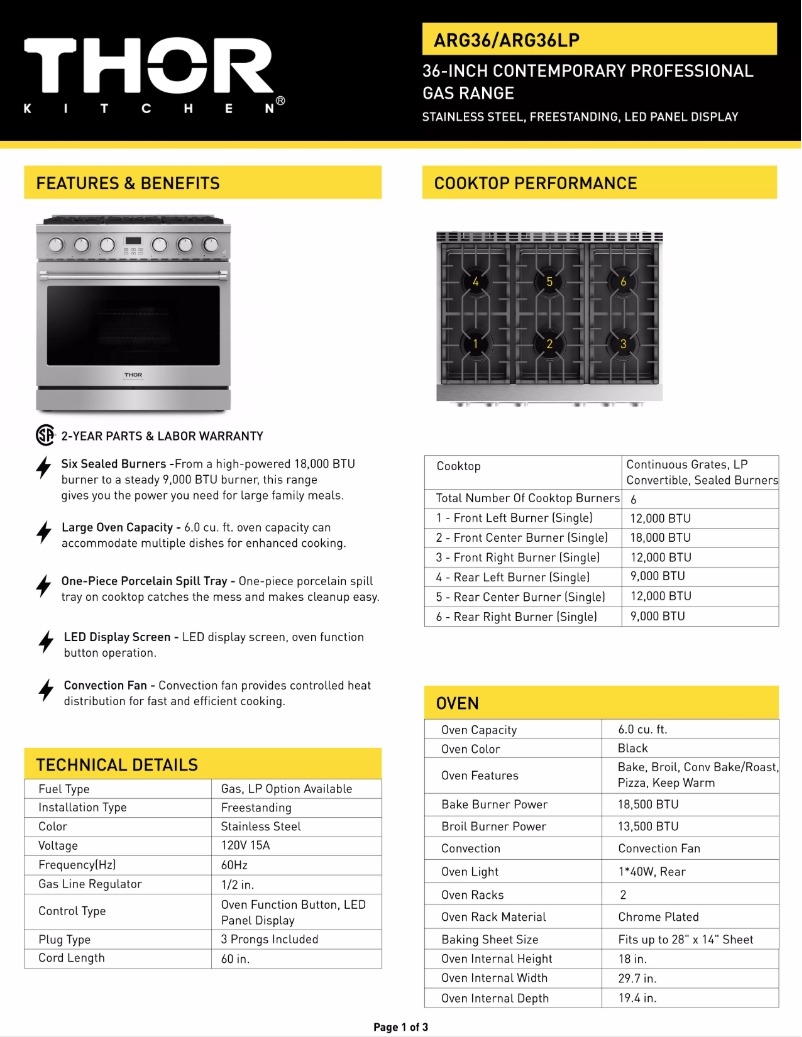 Page 1 de la notice Manuel utilisateur Thor ARG36LP