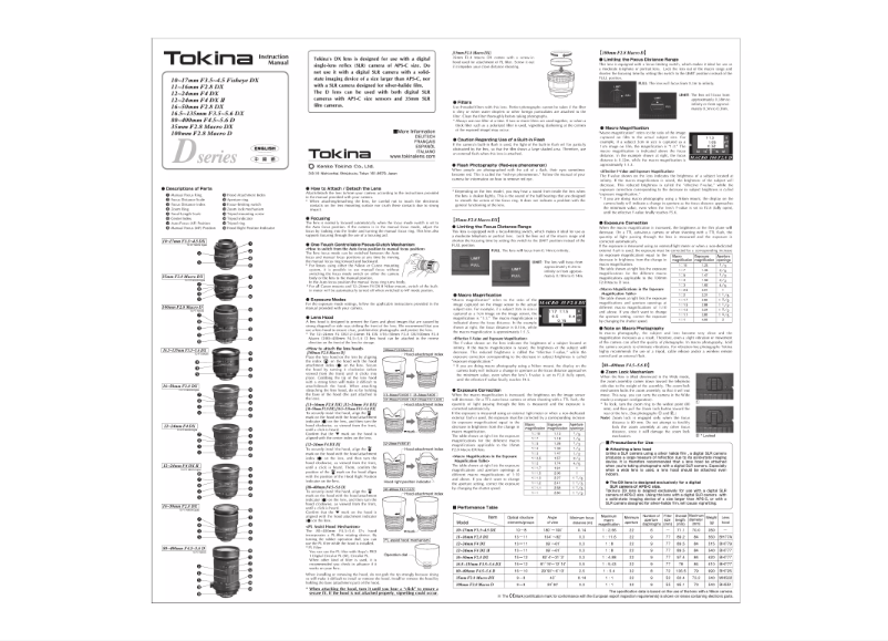 Page 1 de la notice Manuel utilisateur Tokina 100mm f/2.8 Macro Canon