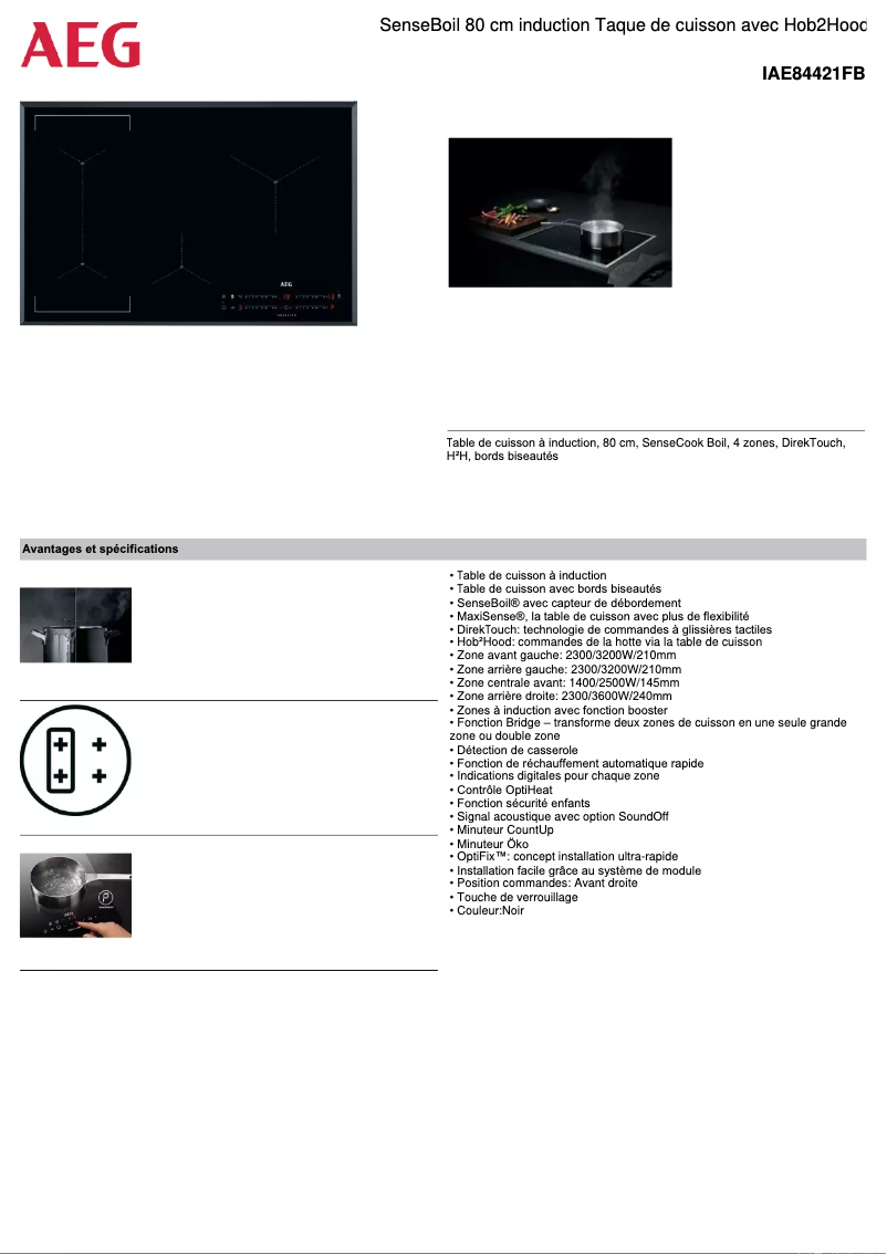 Page 1 de la notice Fiche technique AEG IAE84421FB