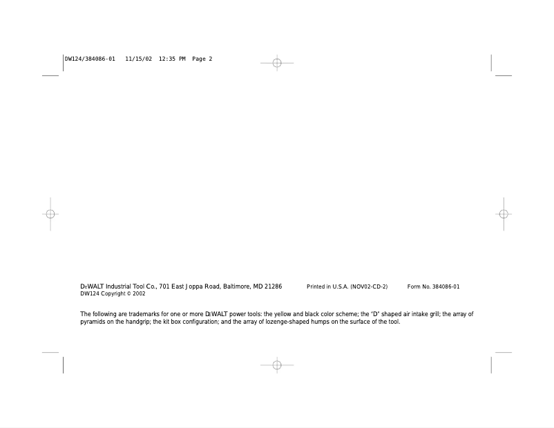 Page n°1 - Manuel utilisateur DeWalt DW124