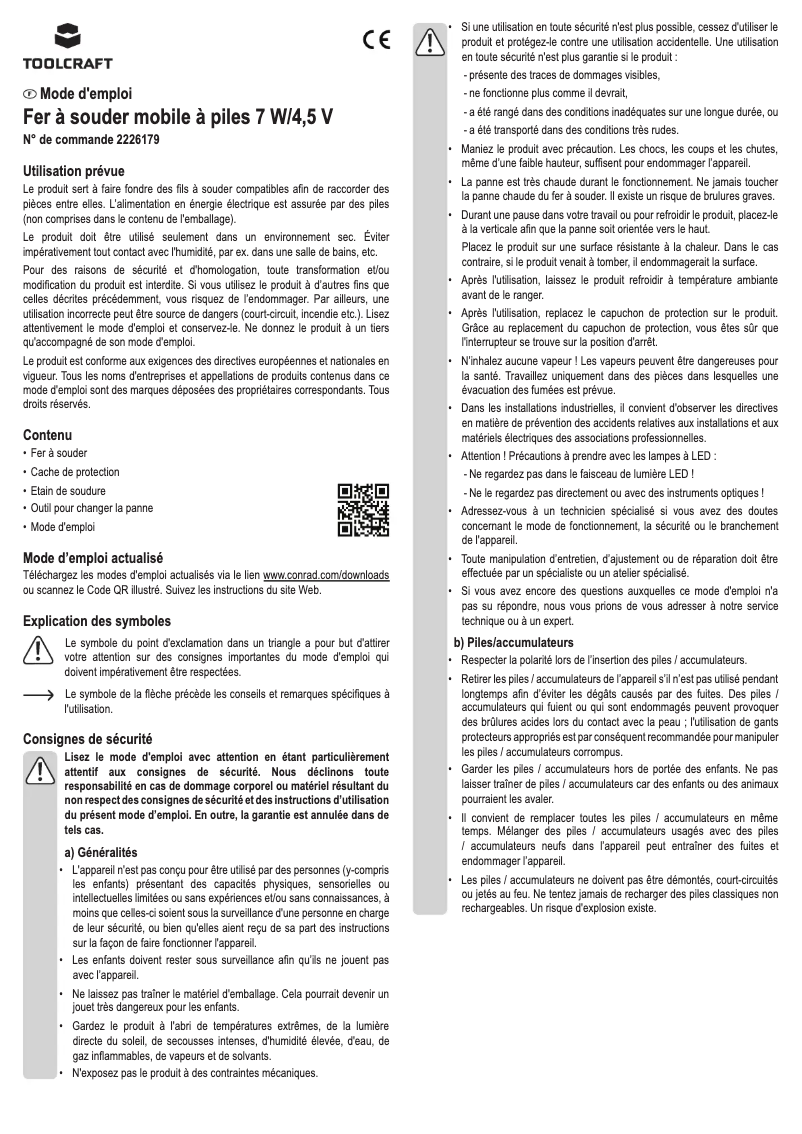 Page 1 de la notice Manuel utilisateur Toolcraft TO-6678537