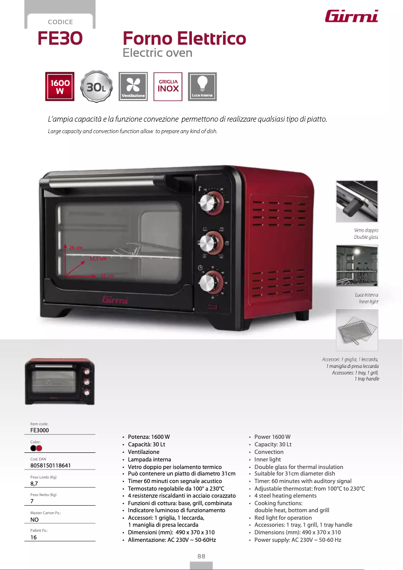 Page 1 de la notice Fiche technique Girmi FE30