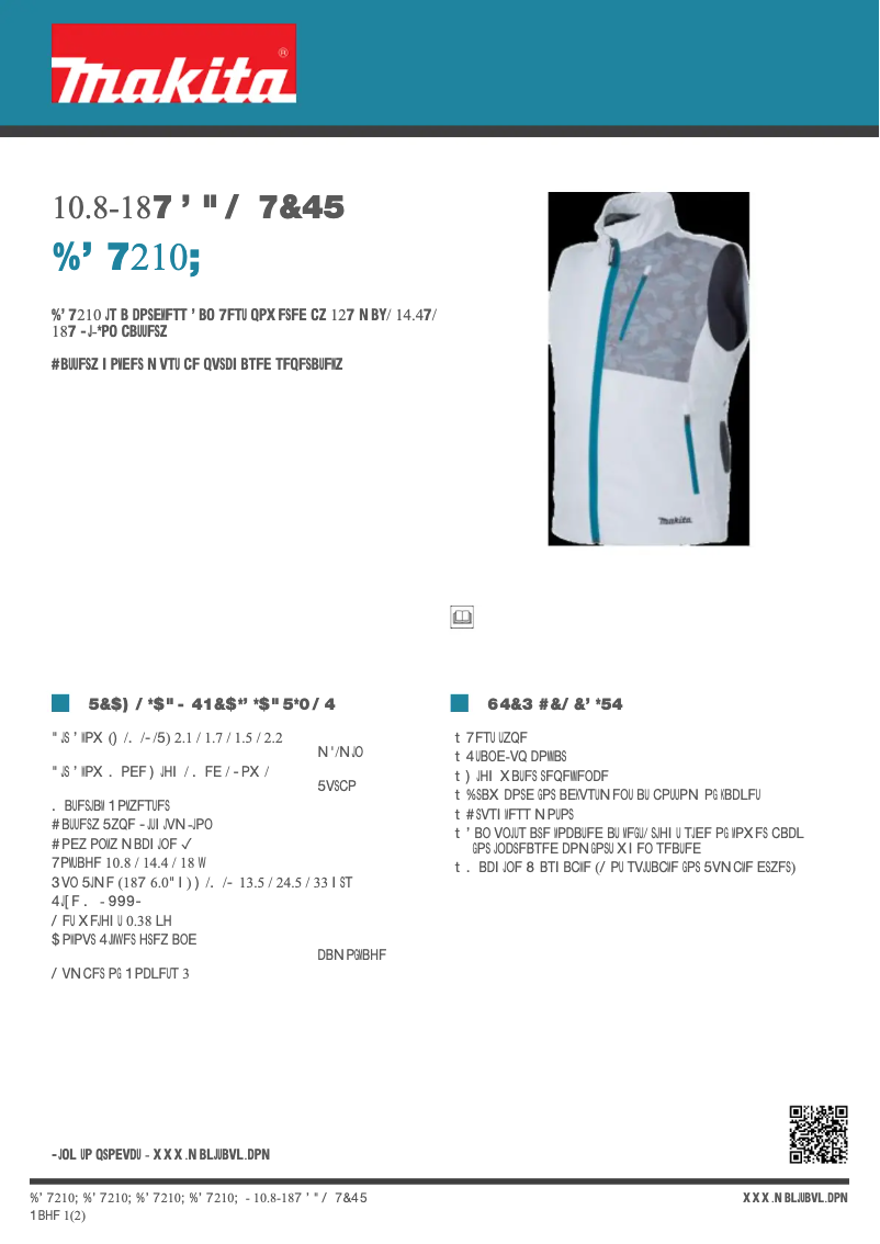 Page 1 de la notice Fiche technique Makita DFV210Z