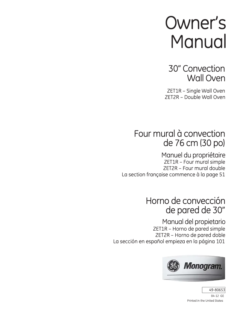 Image de la première page du manuel de l'appareil ZET1RMSS