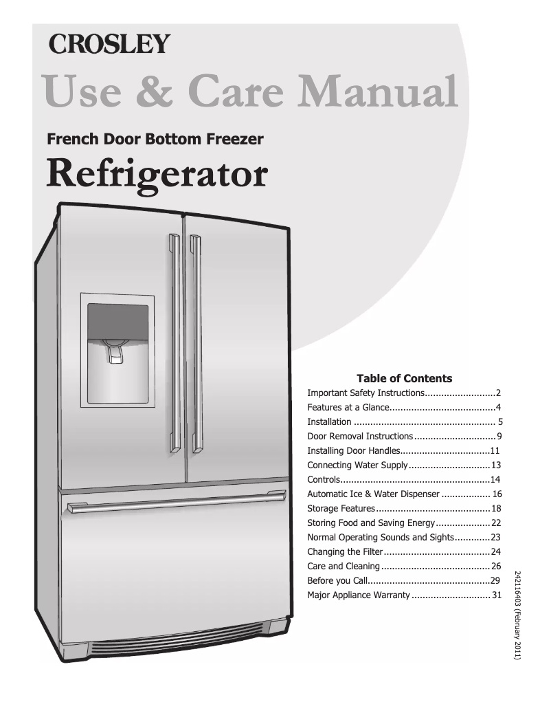 Page 1 de la notice Manuel utilisateur Crosley CFD28WIQW