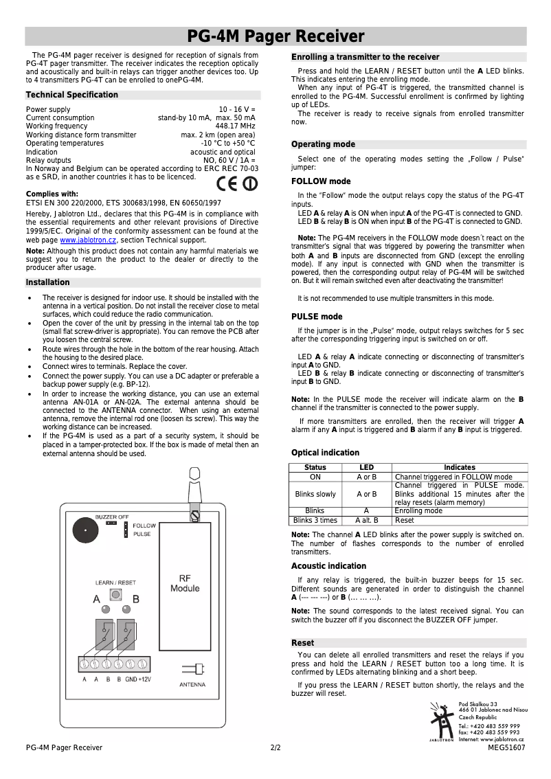 Page 1 de la notice Manuel utilisateur Joblotron PG-4M