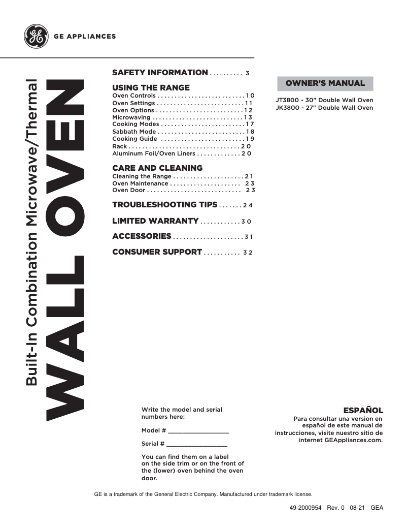 Page 1 of the manual Use and Maintenance Manual GE JT3800SHSS