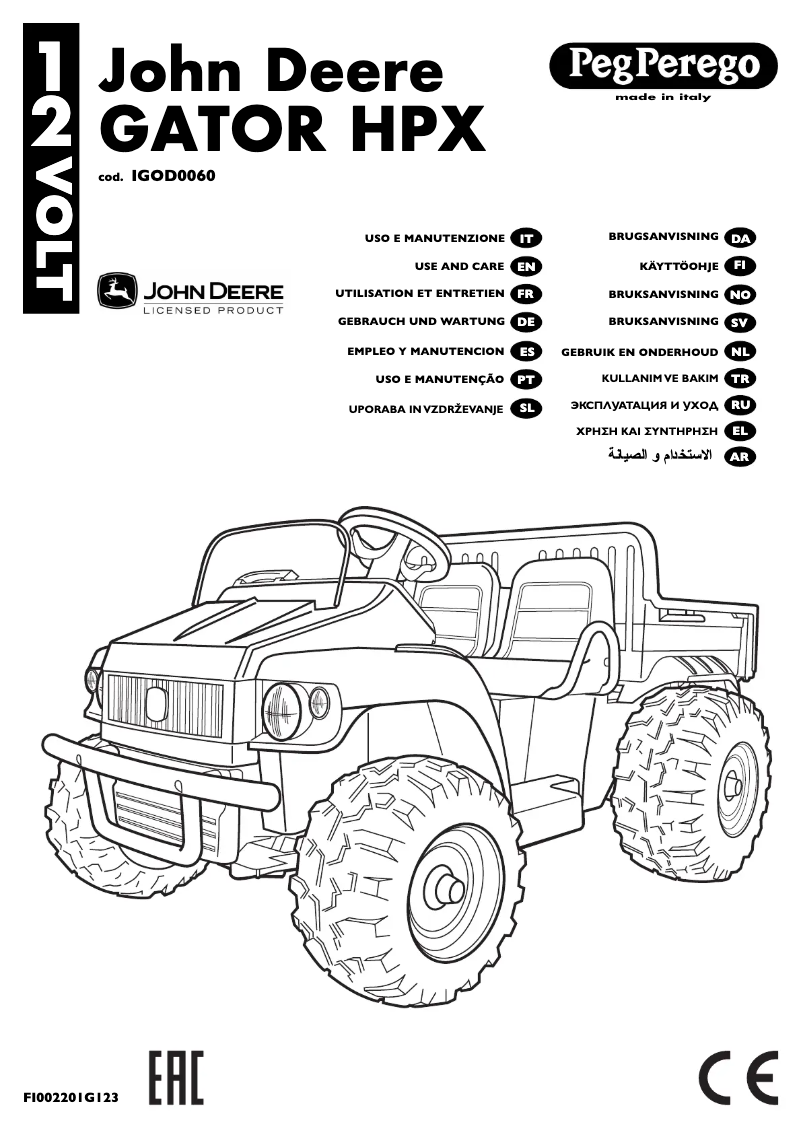 Page 1 de la notice Manuel utilisateur Peg Perego John Deere Gator HPX