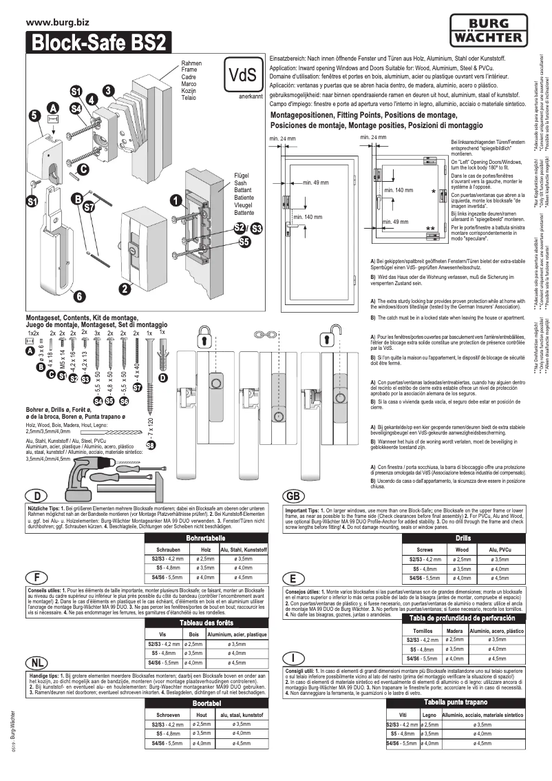 Page 1 de la notice Manuel utilisateur Burg Wächter BlockSafe BS 2