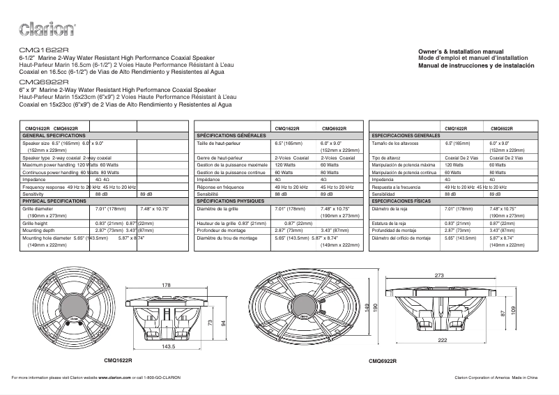 Image de la première page du manuel de l'appareil CMQ6922R
