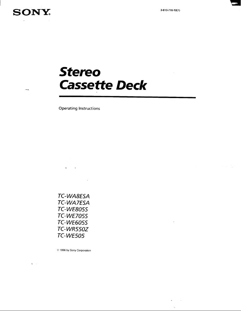 Page n°1 - Manuel utilisateur Sony TC-WE705S
