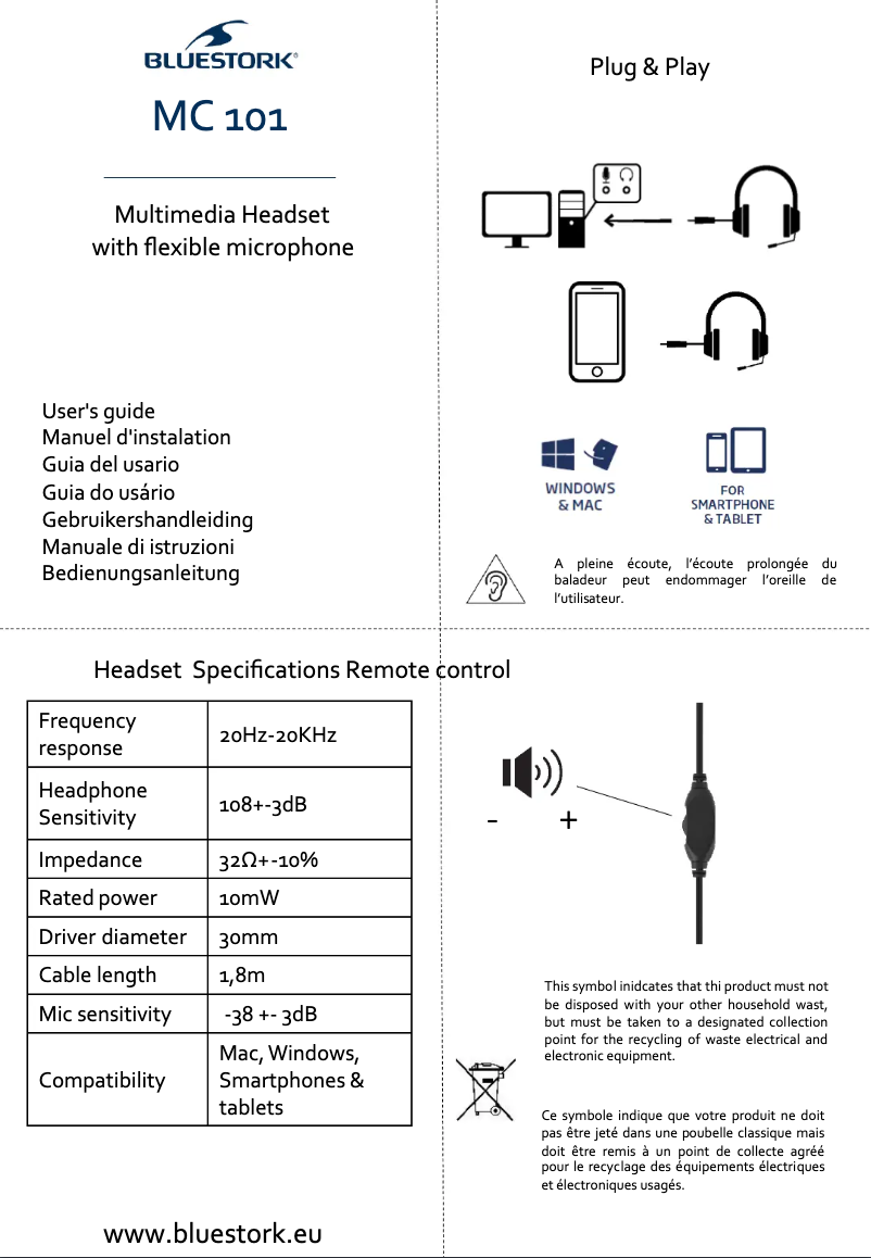 Page n°1 - Manuel utilisateur Bluestork MC 101