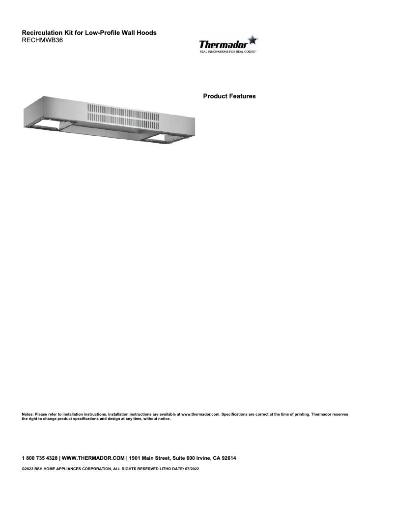 Page 1 de la notice Fiche technique Thermador RECHMWB36