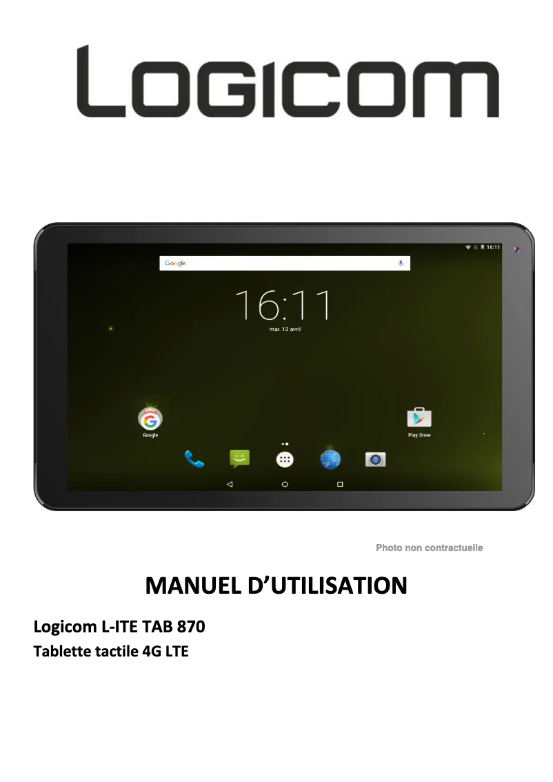 Page 1 de la notice Manuel utilisateur Logicom L-ite Tab 870