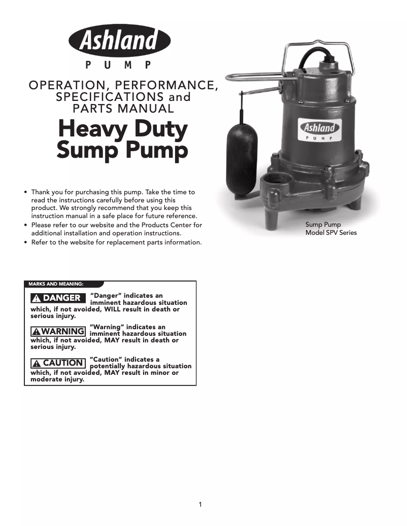 Page n°1 - Manuel utilisateur Ashland SPV33