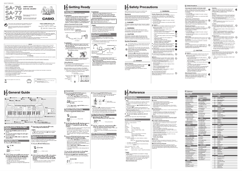 Page 1 de la notice Manuel utilisateur Casio SA-76