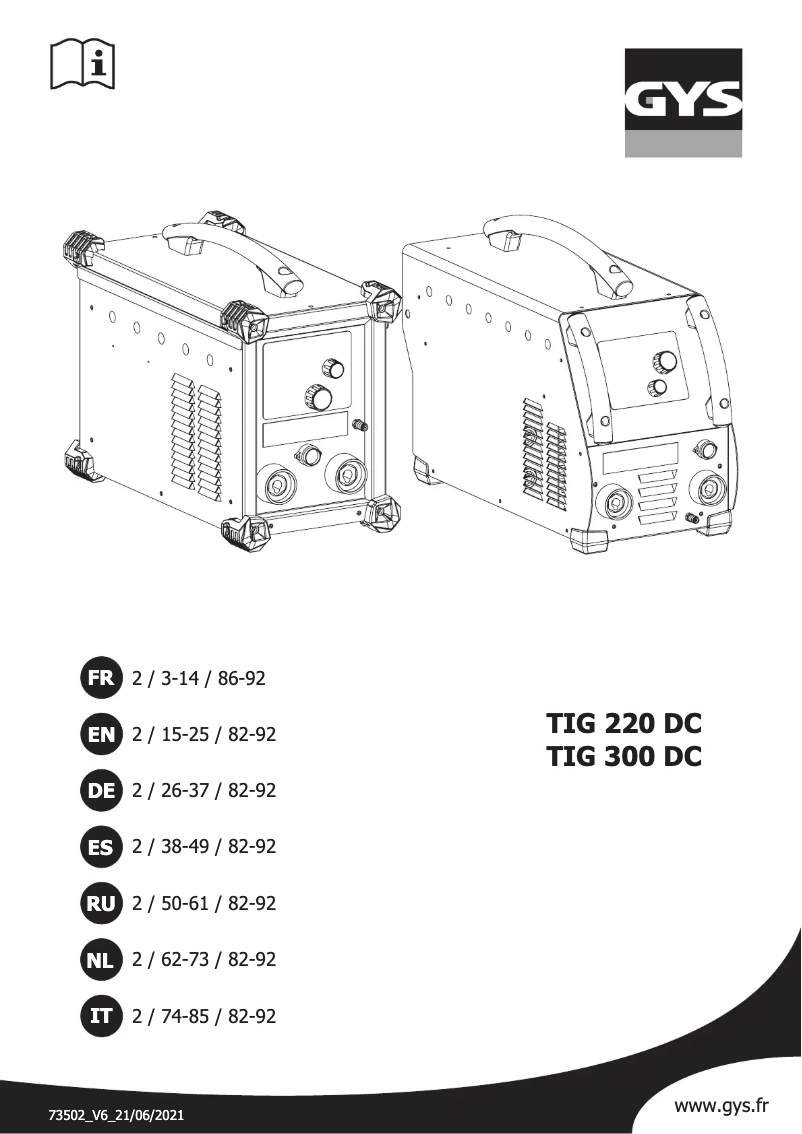 Page 1 de la notice Manuel utilisateur GYS TIG 220 DC HF FV